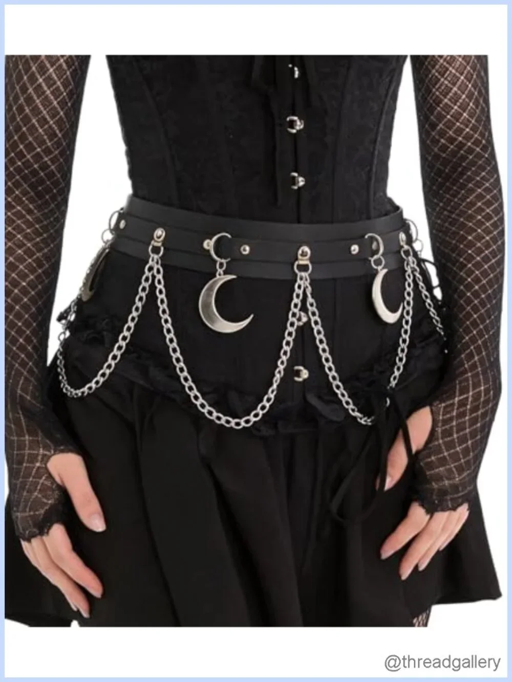 Adjustable Chain Waist Belt Faux Leather Strap Moon Charm Punk Gothic